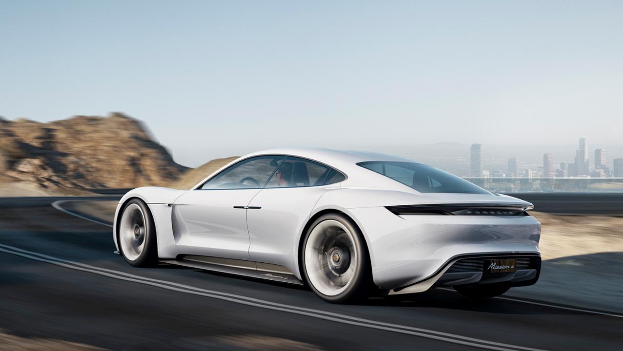 porsche mission E side view on road