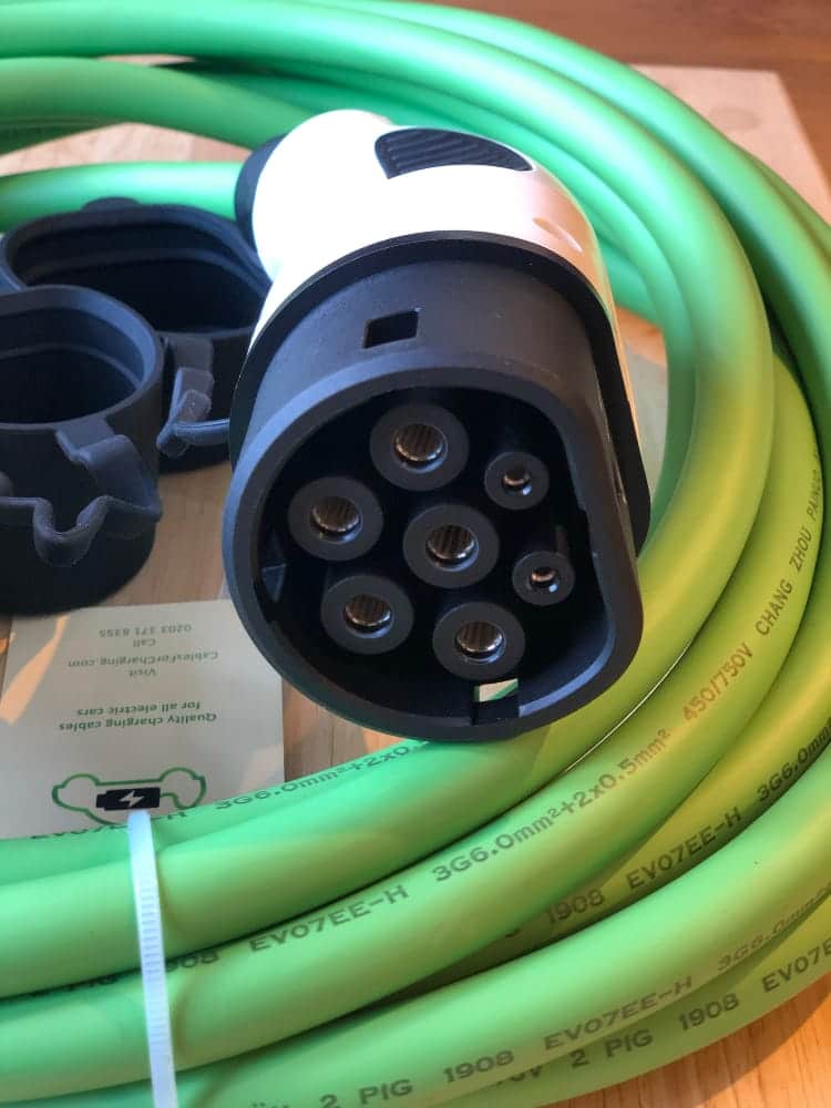 EV-C4C-003. 32Amp Type 2 EV Changing cable. Green. Type 2 Car end