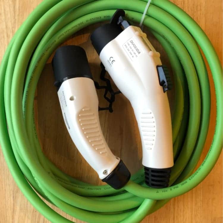 EV-C4C-009 32 Amp Type 1 charging cable. From above. sq