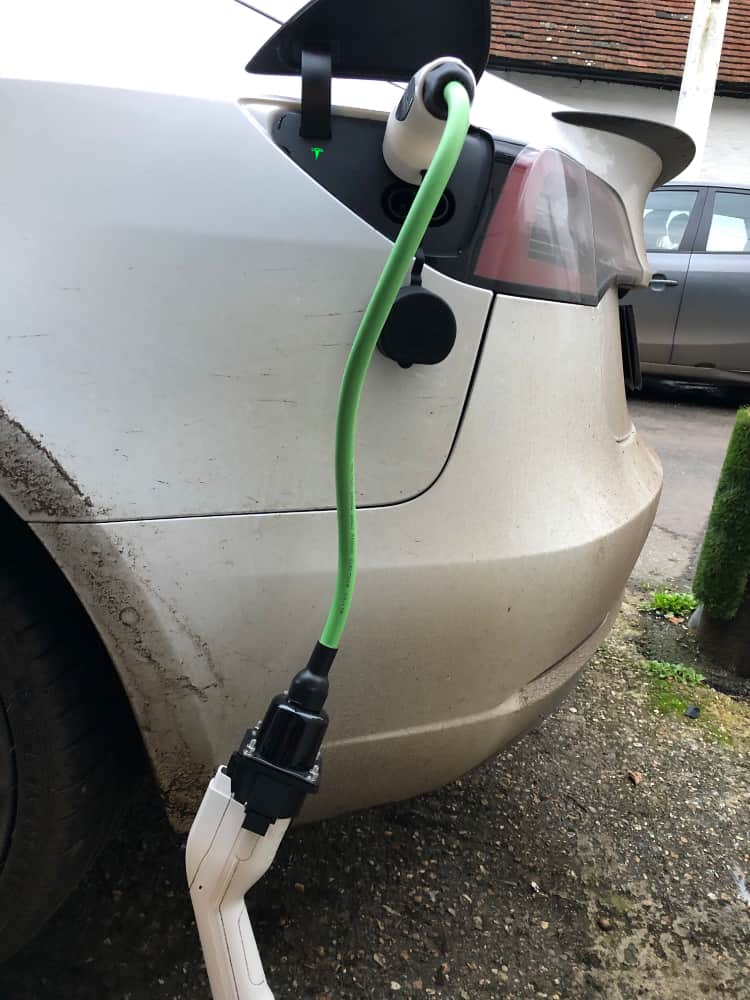 tesla model 3 with type 2 convertor charging