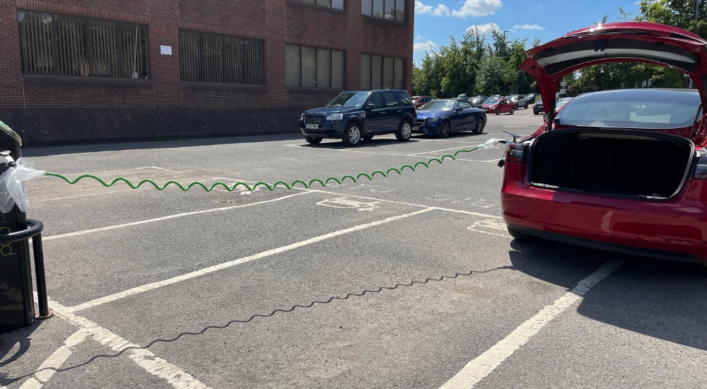 tesla charging with 5m coiled cable