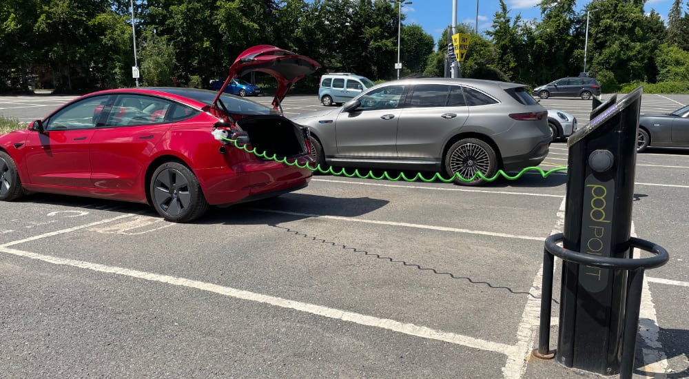 tesla charging with 5m coiled cable